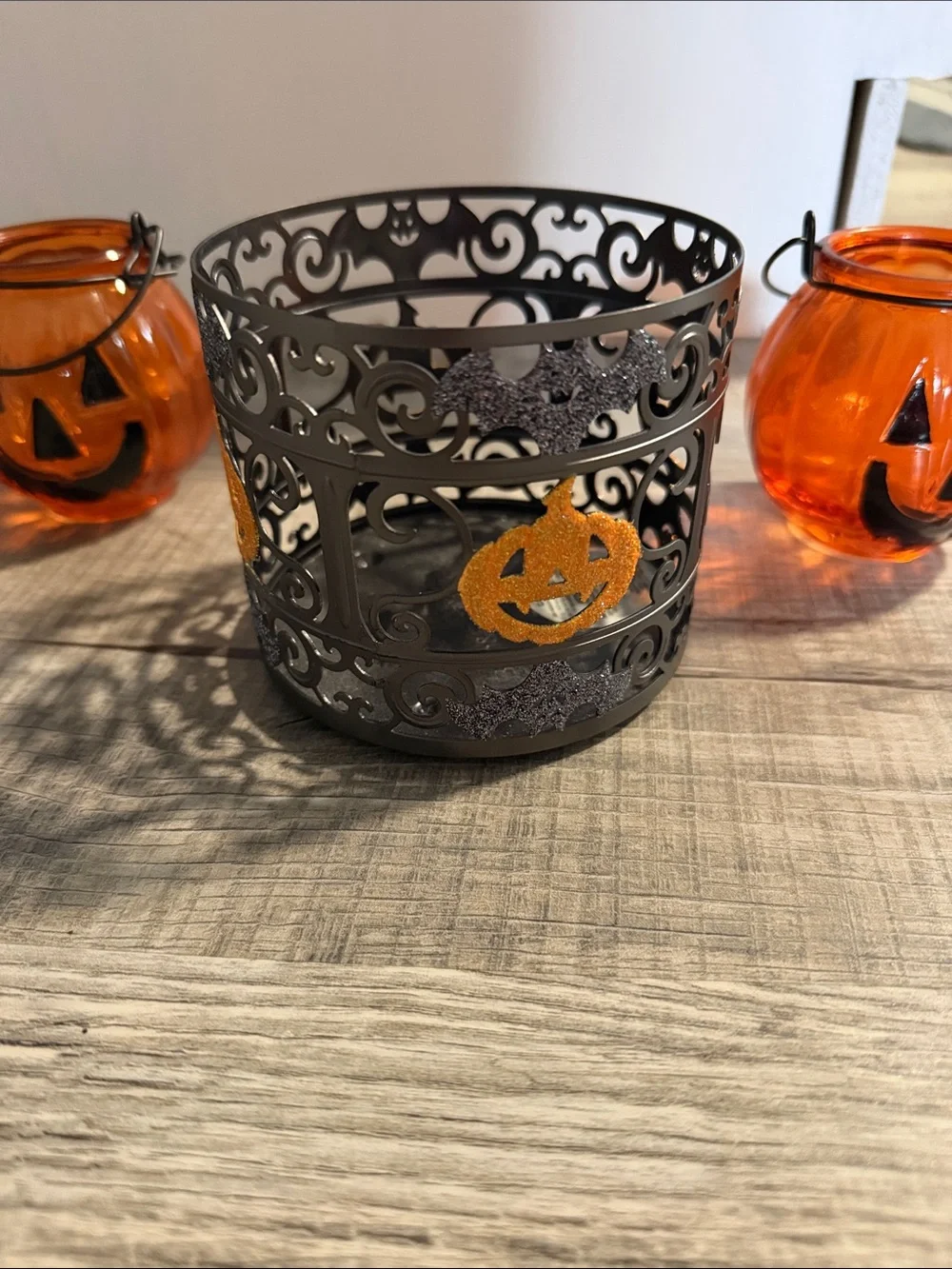 Decorative Halloween Pumpkin Candle Holder Set - Orange and Black